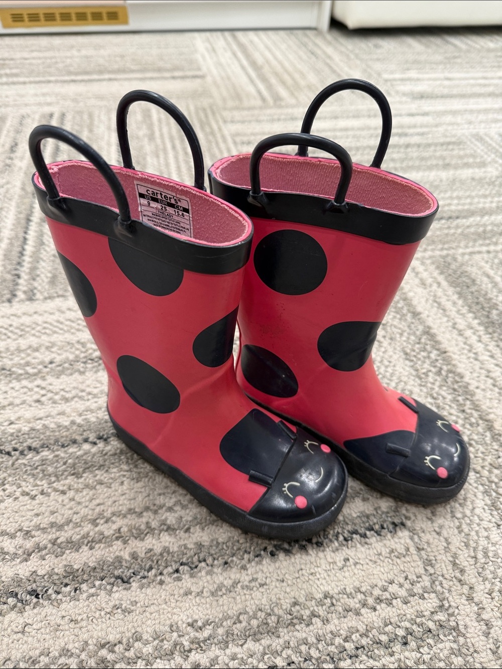 Carter's Pink and Black Ladybug Rain Boots with Handles